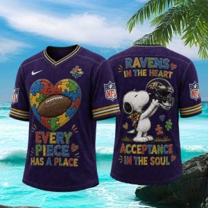 Baltimore Football Snoopy Autism Awareness Pieces V Neck T Shirt