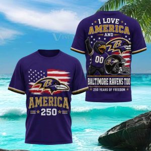 Baltimore Ravens America 250 Years Of Freedom Purple T Shirt