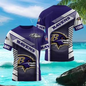 Baltimore Ravens Custom Name Diagonal Stripe Sports Fan T Shirt