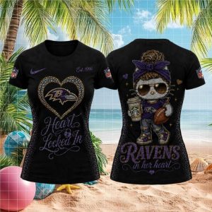 Baltimore Ravens Messy Bun Mascot Heart Graphic Football Shirt