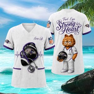 Baltimore Ravens NFL Nurse Life Garfield Tired Eyes Strong Heart T Shirt