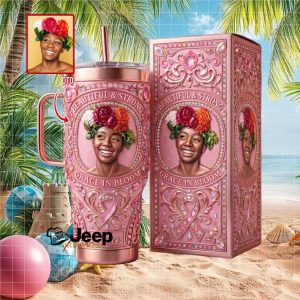 Beautiful and Strong Grace In Bloom Custom Photo Personalized Pink Luxe Stainless Steel Insulated Tumbler