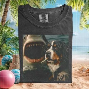 Bernese Mountain Dog Smoking Glasses Shark Attack T Shirt