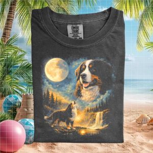 Bernese Mountain Dog Three Moon Howling Vintage Graphic T Shirt