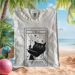 Black Cat Tarot Card The Lovers Witchy Aesthetic T Shirt