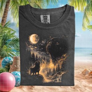 Black Pug Three Moon Wolves Galaxy Forest T Shirt