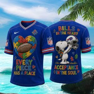 Buffalo Football Snoopy Autism Awareness Pieces V Neck T Shirt