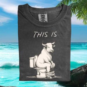 Bull Sitting On Toilet Funny Bathroom Humor Graphic T Shirt