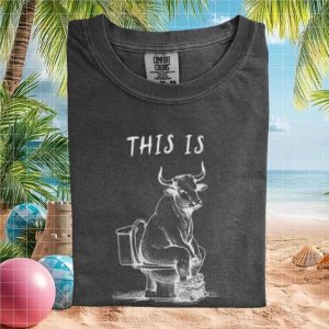 Bull Sitting on Toilet Funny Bathroom Humor Graphic Unisex T Shirt