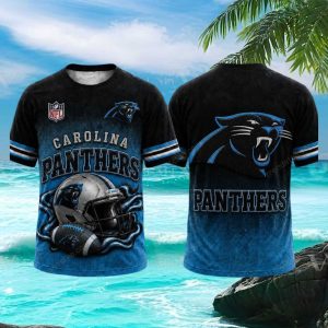 Carolina Panthers Football Mascot Helmet Blue 3D Graphic T Shirt