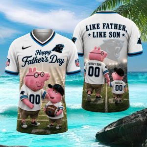 Carolina Panthers Personalized Father's Day Peppa Pig Dad & Son Name Sport T Shirt