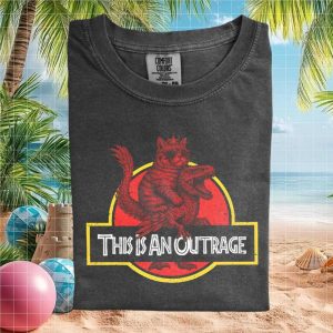 Cat Riding Dinosaur This Is An Outrage Retro Gaming Graphic T Shirt