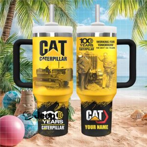 Caterpillar CAT 100 Years 1925 2025 Working For Tomorrow Vintage Yellow 40oz Stainless Steel Insulated Tumbler