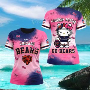 Chicago Bears Hello Kitty Pink Splatter Football T Shirt