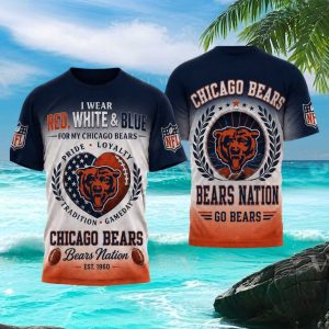 Chicago Bears Nation Pride Red White Blue Football Fan T Shirt