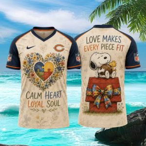Chicago Bears Snoopy Autism Awareness Calm Heart Football T Shirt