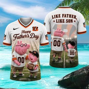 Cincinnati Bengals Custom Name Father's Day Peppa Pig Like Father Like Son Sport T Shirt