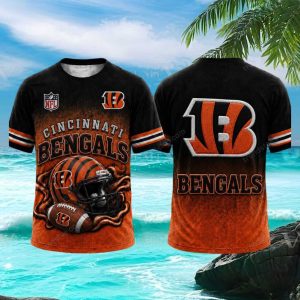 Cincinnati Bengals Striped Mascot Helmet Football T Shirt