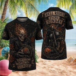 Cleveland Browns Flaming Skull Motorcycle NFL T Shirt Burning Through The League