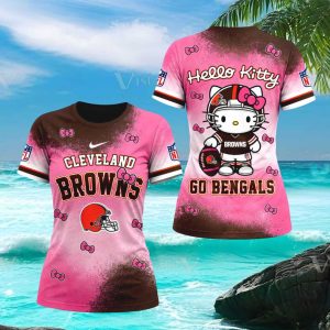 Cleveland Browns Hello Kitty Pink Brown Football T Shirt