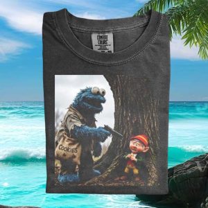 Cookie Monster Dark Humor Mafia Style Gun Point Funny Graphic Comfort T Shirt