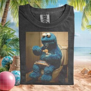 Cookie Monster Eating Cookie Dough Funny Meme Graphic T Shirt