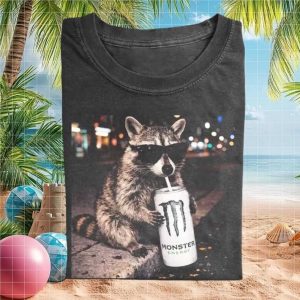 Cool Raccoon Drinking Energy Drink Funny Animal Graphic T Shirt