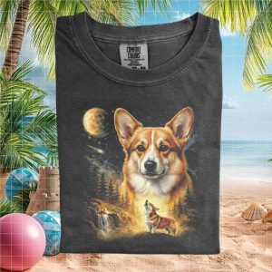 Corgi Moon Howling Galaxy Wilderness Aesthetic T Shirt