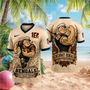 Custom Cincinnati Bengals Popeye T Shirt Hustle Heart Bengals Personalized NFL T Shirt