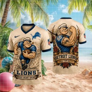 Custom Detroit Lions Popeye T Shirt Built For Battle Personalized NFL Lions Apparel