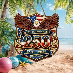 Custom Family Name US 250th Anniversary Shield Acrylicen Ornament