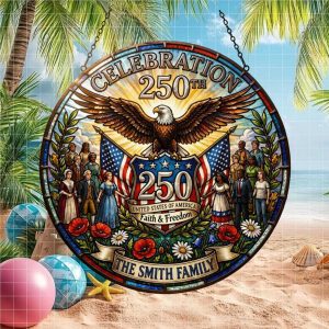 Custom Family Name USA Semiquincentennial 250 Years Faith & Freedom Eagle Ornament