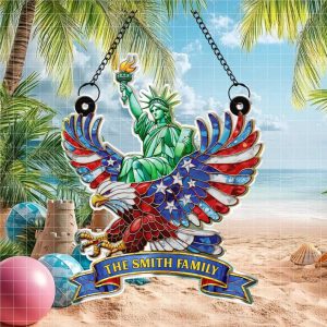 Custom Smith Family Statue of Liberty Patriotic American Eagle Ornament