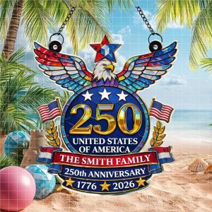 Custom Smith Family USA 250th Anniversary Stained Glass Eagle Ornament