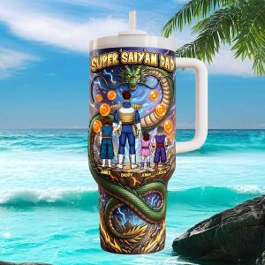 Custom Super Saiyan Dad & Kids DBZ Hero Personalized Name Tumbler