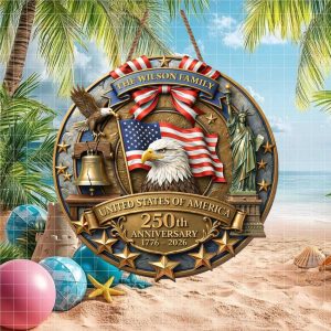 Custom Wilson Family USA 250th Anniversary Ornament American Eagle & Liberty Bell Commemorative