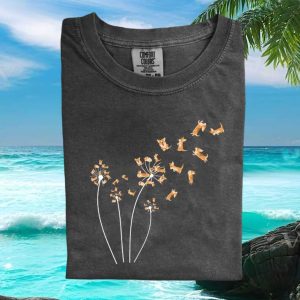 Cute Corgi Dandelion Flower Field Graphic Nature T Shirt
