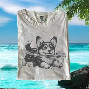 Cute Corgi Puppy Swimming Bubble Bath Vintage Graphic T Shirt