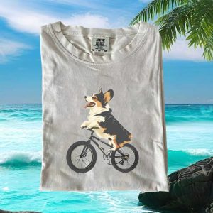 Cute Corgi Riding A Bicycle Funny Dog Graphic T Shirt
