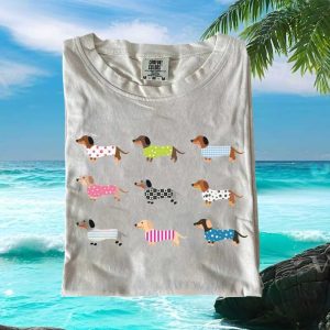 Cute Dachshund In Sweaters Pattern Wiener Dog T Shirt