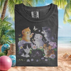 Cute Kittens Floral Garden Cottagecore Aesthetic Vintage Style T Shirt