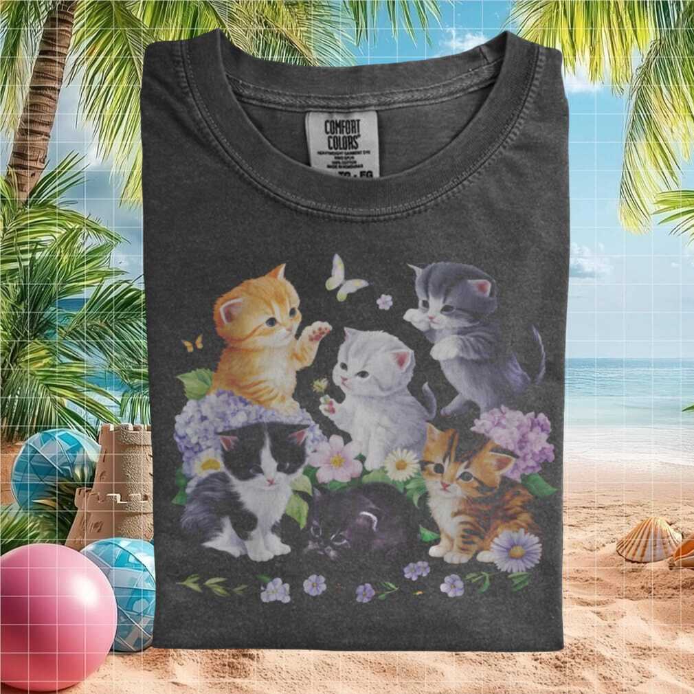 Cute Kittens Floral Garden Cottagecore Aesthetic Vintage Style T Shirt