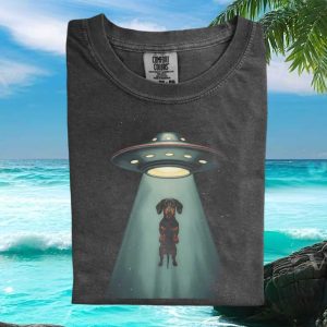 Dachshund Alien UFO Abduction Funny Space Graphic T Shirt