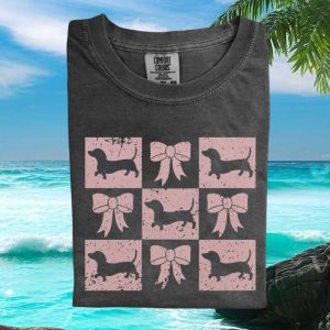 Dachshund And Bow Patterns Cute Dog Aesthetic Graphic T Shirt