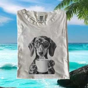 Dachshund Dog With Glasses Drinking Coffee T Shirt