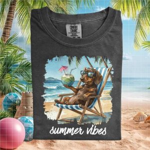 Dachshund Summer Vibes Beach Chair Coconut Drink T Shirt