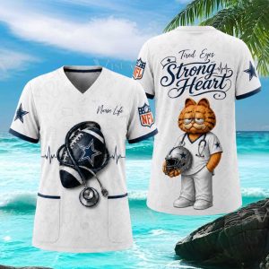 Dallas Cowboys NFL Nurse Life Garfield Tired Eyes Strong Heart T Shirt