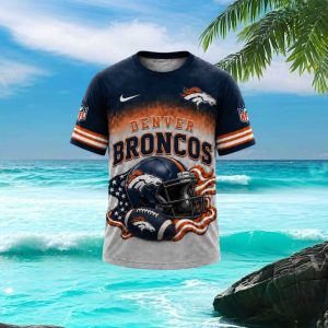 Denver Broncos American Flag Helmet Graphic Football T Shirt