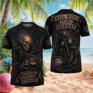 Denver Broncos Burning Through The League Flaming Ghost Rider NFL T Shirt
