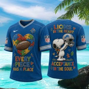 Detroit Football Snoopy Autism Awareness Pieces V Neck T Shirt